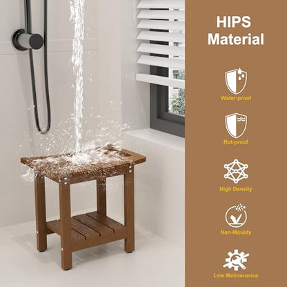 HIPS Shower Benches for Inside Shower, Shower Stool with Space-Efficient Storage Shelf, Waterproof Shower Chair Seat for Spa Bathroom(Brown) - color: Brown