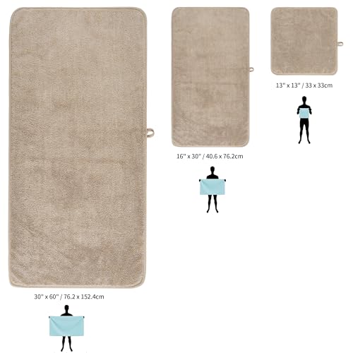 MICROFI Ring Spun Terry Microfiber Bath Towel Set, 3 Piece, Oversize, Quick Dry, Lint Free, Includes Bath, face, and Hand Towels (Beige) - color: Beige