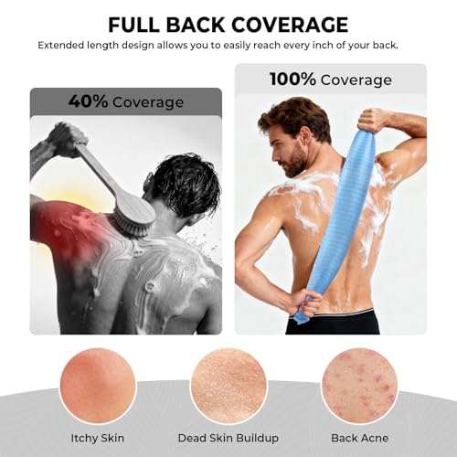3D Wave Weave Japanese Exfoliating Washcloth, Deep Exfoliating Back Scrubber for Shower, Firm Body Scrub Towel, Korean Style, Ocean (Hard) - color: Navy Blue