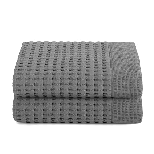 GILDEN TREE Waffle Hand Towels for Bathroom Quick Dry Large Luxury Lint Free Super Absorbent Cotton Hand Towels Set of 2, Modern Style (Slate) - color: Slate, size: Hand Towel (20" x 37") 2 Pack
