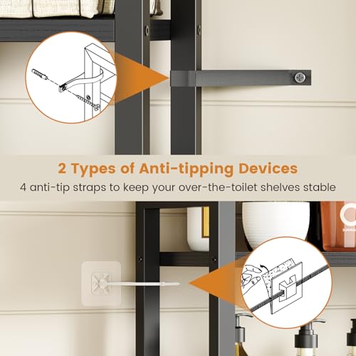 Asgolion Over-The-Toilet Storage Rack, 3-Tier Bathroom Shelves Over Toilet | Above Toilet Storage, Behind Toilet Bathroom Organizer, Space Saver, Freestanding, Black - color: Black