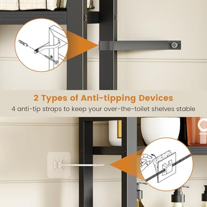 Asgolion Over-The-Toilet Storage Rack, 3-Tier Bathroom Shelves Over Toilet | Above Toilet Storage, Behind Toilet Bathroom Organizer, Space Saver, Freestanding, Black - color: Black