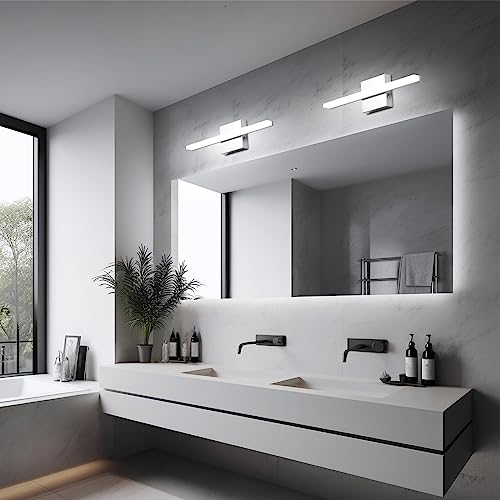 Modern Bathroom Vanity Lights Over Mirror, Chrome LED Wall Sconce | Small 16 Inch, Soft Shadow Free, Linear Lamp Bar, Restroom Lighting Fixture, Sleek, Luz para Baños de Pared, 3CCT Dimmable - color: 3CCT-Dimmable, size: 16inch