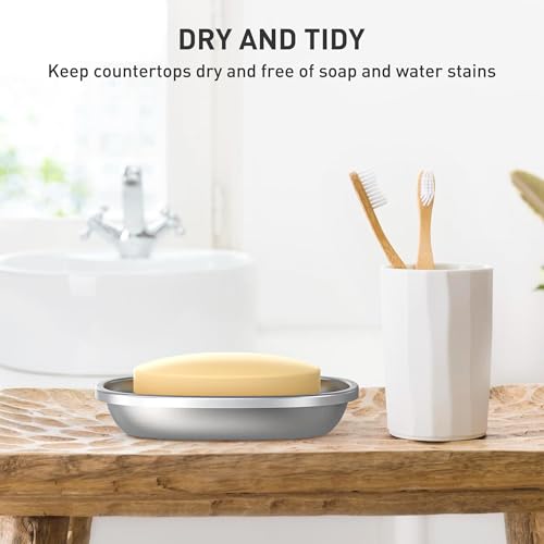 Metal Soap Dish, Large Double-Layer Draining Tray for Bathroom Sink | Stainless Steel Bar Soap Holder for Shower, Kitchen Sink Counter, Container for Sponges, Steel wool, Scrub brushes, Anti-Rust - color: Small Round Hole