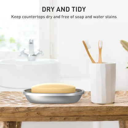 Metal Soap Dish, Large Double-Layer Draining Tray for Bathroom Sink | Stainless Steel Bar Soap Holder for Shower, Kitchen Sink Counter, Container for Sponges, Steel wool, Scrub brushes, Anti-Rust - color: Small Round Hole