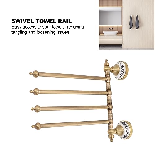 Swivel Towel Rack, Multi arm Brass Bathroom Towel Rack wall Mounted 180° Rotation Thicken Hanger bar for Bathroom for Kitchen (Four Rods) - size: Four Rods