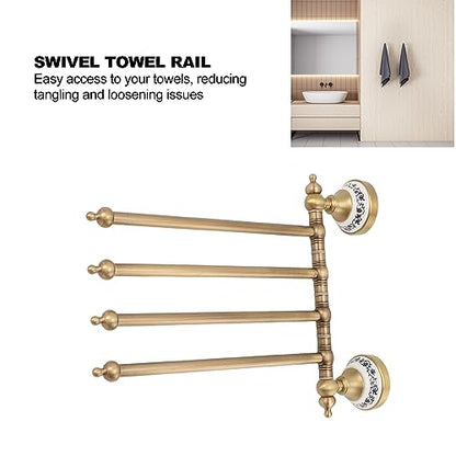 Swivel Towel Rack, Multi arm Brass Bathroom Towel Rack wall Mounted 180° Rotation Thicken Hanger bar for Bathroom for Kitchen (Four Rods) - size: Four Rods