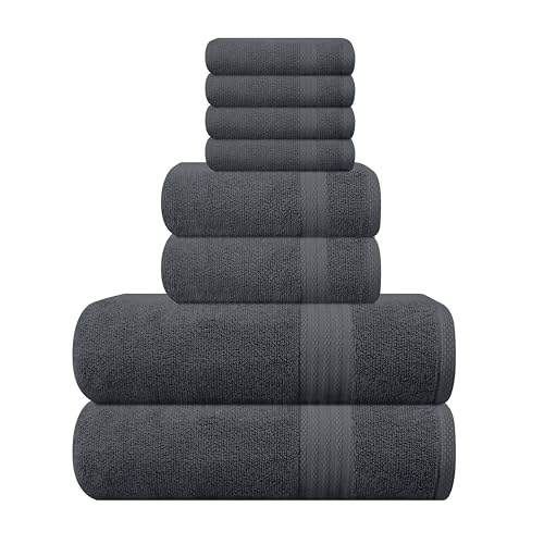 GLAMBURG Ultra Soft 8-Piece Towel Set - 100% Pure Ringspun Cotton, Contains 2 Oversized Bath Towels 27x54, Hand 16x28, 4 Wash Cloths 13x13 Ideal for Everyday use, Hotel & Spa -Charcoal Grey - color: Charcoal Grey, size: 8 Piece Towel Set