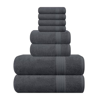 GLAMBURG Ultra Soft 8-Piece Towel Set - 100% Pure Ringspun Cotton, Contains 2 Oversized Bath Towels 27x54, Hand 16x28, 4 Wash Cloths 13x13 Ideal for Everyday use, Hotel & Spa -Charcoal Grey - color: Charcoal Grey, size: 8 Piece Towel Set