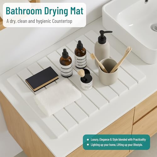 Stone Dish Drying Mat For Kitchen Counter Off-White 24"x16" – Quick Dry & Foldable Diatomaceous Earth Mat for Dish , Bottle , Cup , Tableware & Match Any Countertop.