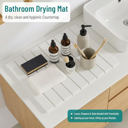 Stone Dish Drying Mat For Kitchen Counter Off-White 24"x16" – Quick Dry & Foldable Diatomaceous Earth Mat for Dish , Bottle , Cup , Tableware & Match Any Countertop.