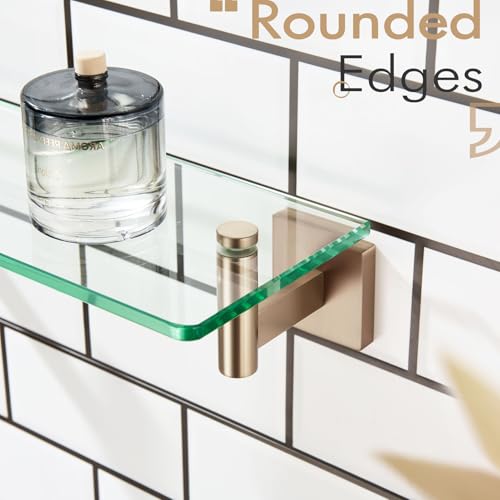 KOKOSIRI Wall Shelves Bathroom Hardware Glass Floating Shelf 20-Inch for Bedroom, Living Room, Kitchen, Hanging Rack Champagne Bronze B1105CPG-L20 - color: Champagne Bronze, size: 20-Inch