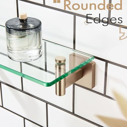 KOKOSIRI Wall Shelves Bathroom Hardware Glass Floating Shelf 20-Inch for Bedroom, Living Room, Kitchen, Hanging Rack Champagne Bronze B1105CPG-L20 - color: Champagne Bronze, size: 20-Inch