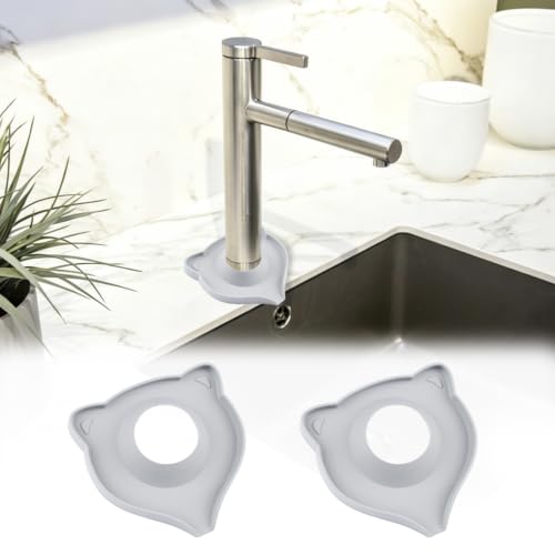 INCREWAY Light Gray Cat Silicone Faucet Splash Guard Mat 2PCS, Cute Faucet Drip Catcher Tray for Kitchen Bathroom Sink Countertop Drying Pad Water Protector and Sink Organizer - color: Light Gray, size: Cat 2pcs
