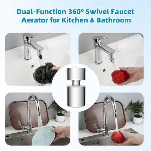 Hibbent cUPC Certified 2-function 360° Swivel Sink Aerator, Chrome | NSF/ANSI/CAN 61 Certified High Flow Faucet Extender with Metal Adapter for Kitchen & Bathroom, 55/64” Female Thread - color: Chrome