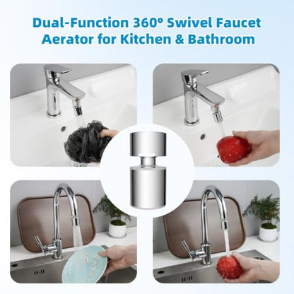 Hibbent cUPC Certified 2-function 360° Swivel Sink Aerator, Chrome | NSF/ANSI/CAN 61 Certified High Flow Faucet Extender with Metal Adapter for Kitchen & Bathroom, 55/64” Female Thread - color: Chrome