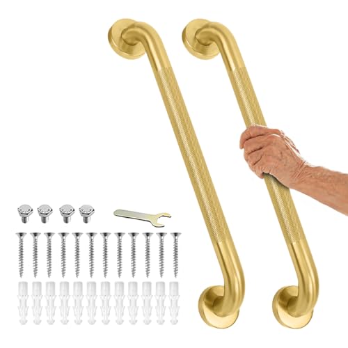 24'' Gold Grab Bars for Shower 1.25'' Diamter Bathroom Safety Handle | Heavy Stainless Steel, Anti-Slip Knurled Grip, Balance Support for Handicap, Seniors, Wall Mounted 500lbs Capacity, 2 Pack - color: Oil Bronze Gold 2 Pack, size: 24" L x 1-1/4" D