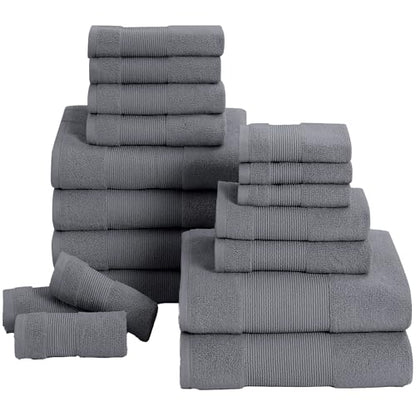 Modern Threads Air Cloud 18-Piece Towel Set - 100% Zero-Twist Cotton, 500 GSM, Quick Dry & Plush, Charcoal - color: Charcoal, size: 18 Pcs Towel Set