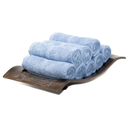 Mosobam Luxury Turkish Washcloths, 8 Pack, 13 x 13 in, 700 GSM, Allure Blue | 8 washcloth face towels, 13 x 13 in, 700 GSM, 50% viscose made from bamboo and 50% Aegean Turkish cotton, plush and absorbent - color: Allure Blue, size: Washcloths, Set of 8