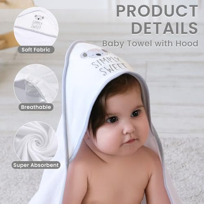 Softan Baby Hooded Towels and Washcloths Set 6 Pack, 28x28 Ultra Soft & Absorbent Baby Bath Towels for Newborn Infant Toddler, Unisex Boys Girls (Pink Heart & Grey Koala) - color: Pink Heart & Grey Koala