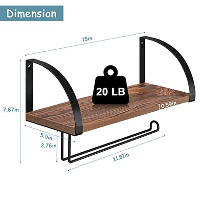 BTY Paper Towel Holder Wall Mount Farmhouse Wood Paper Towel Holder with Shelf Hanging Paper Towel Roll Rack Under Cabinet Spice Rack for Kitchen Bathroom Organizer Rustic Brown - color: Rustic Brown