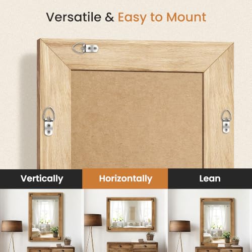 Wood Framed Bathroom Vanity Mirror for Wall, 26"x38" Farmhouse Mirror | Solid Wood Frame, HD Shatterproof Glass, Vertical/Horizontal Hanging, Ideal for Bathroom, Living Room, Bedroom - size: 38"L x 26"W