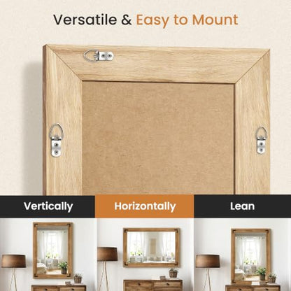Wood Framed Bathroom Vanity Mirror for Wall, 26"x38" Farmhouse Mirror | Solid Wood Frame, HD Shatterproof Glass, Vertical/Horizontal Hanging, Ideal for Bathroom, Living Room, Bedroom - size: 38"L x 26"W
