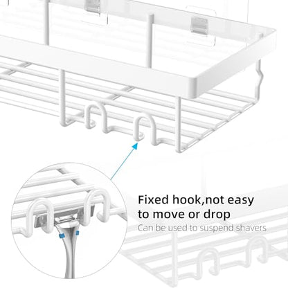 Moforoco 3-Pack Shower Caddy Basket Shelf with Soap Holder, No Drilling Traceless Adhesive Shower Wall Shelves, Rustproof Black Bathroom Shower Storage Organizer - color: White