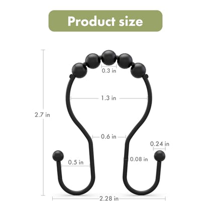 AmazerBath Shower Curtain Hooks Black Shower Curtain Rings, Metal Shower Curtain Hooks Rust Proof, Smooth Glide Double Shower Hooks Rings for Shower Curtain, Shower Rod Hooks 12Pcs - color: Black, style: Double Shower Hooks