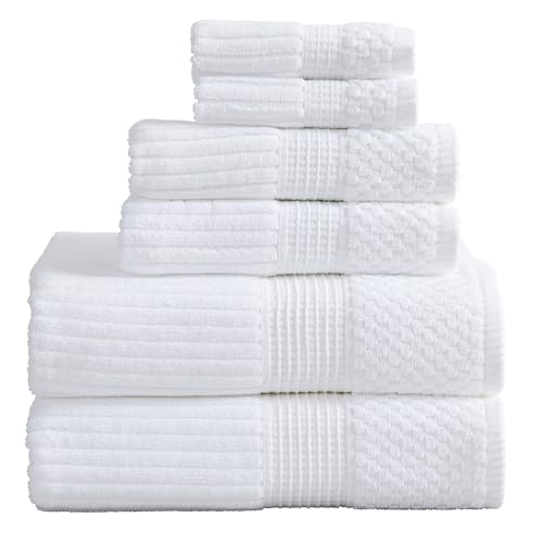 100% Cotton Bath Towel Set | 6-Piece Set | Textured | White | Absorbent & Quick-Dry Bathroom Towels | Textured and Durable Cotton Towels for Bathroom | OEKO-TEX | Krista Collection - color: Bright White, size: 6 Piece Set