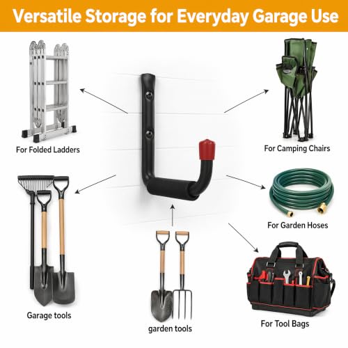 6 Pack Garage Hooks Heavy Duty, Utility Steel Hooks with EVA Foam Padding, 4.64inch Wall Mount J Organizer Hanger for Hanging Bikes Kayak Garden Tool Hose Bike Shelf