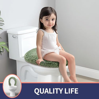 Soft Microfiber Toilet Lid Cover 17.5" x 15" Machine Washable | Solid Toilet Seat Cover Adjustable Rubber Backing Fits Most 16 -17.5" L x 14-16" W Round Oblong and Elongated Toilet Seat - color: Green