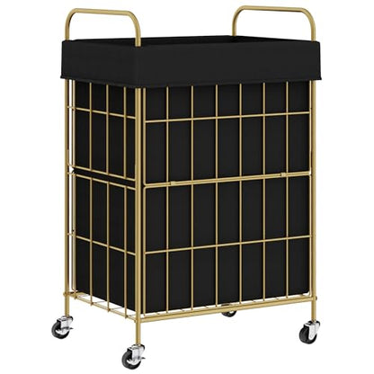 90L Laundry Hamper with Wheels, Laundry Basket with Handle and Liner Bag | Lockable Casters; Reinforced Frame; Breathable Fabric; Space-Efficient Design - color: Golden+Black, size: 90L-1 Section