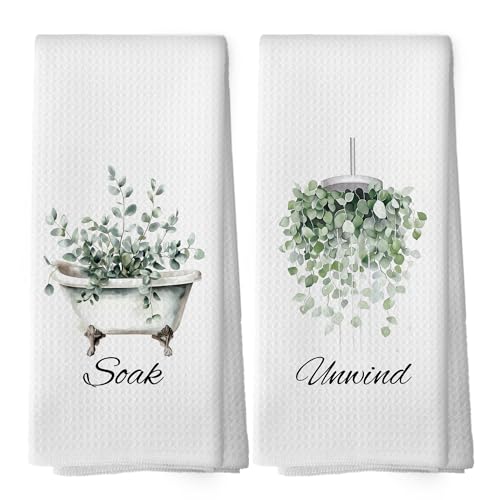 Sage Green Eucalyptus Hand Towels for Bathroom Spa Washroom Shower Room, Rustic Farmhouse Sage Leaves Plant Kitchen Dish Tea Towels, Botanical Soak Unwind Bathroom Decor, 16x24 Inch Set of 2 - color: Bathroom05