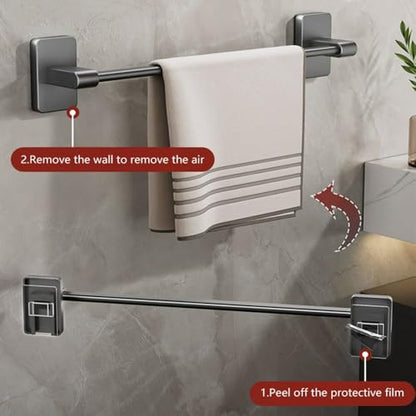 Towel Holder No Drilling Aluminum Alloy Bathroom Shelves Self-Adhesive Towel Storage Rack (30cm,Grey)