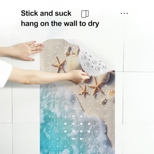 LNOND Summer Beach Bathtub Mat Non Slip, 40 X 16 Inch Tub Mat for Bathroom, Coastal Beaches Bath Tub Shower Mat with Drain Holes and Suction Cups - color: Coastal Beaches Bathtub Mat