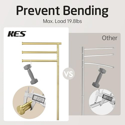KES 40-Inch Freestanding Towel Rack with Weighted Marble Base, Brushed Gold | 10.2 Lb Natural Stone Base, 3 Swivel Arms, SUS304 Stainless Steel, Anti-Slip, Quick-Dry Design - color: Brushed Gold, size: 3 Arms