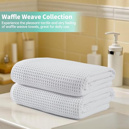 MICROFI New Microfiber Waffle Bath Towels, 2 Pieces, Oversized, Soft, Absorbent, Fast Drying, Lint Free 430 GSM (30''x60''/76cm x 152cm) - color: White
