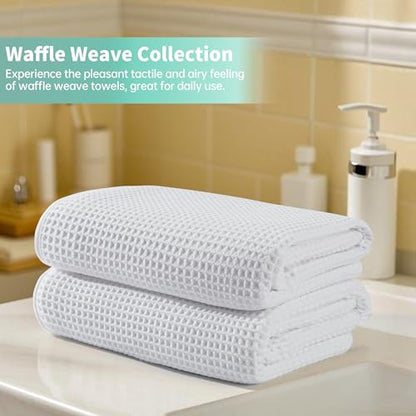 MICROFI New Microfiber Waffle Bath Towels, 2 Pieces, Oversized, Soft, Absorbent, Fast Drying, Lint Free 430 GSM (30''x60''/76cm x 152cm) - color: White