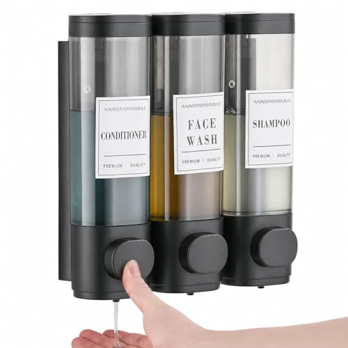 Wall-Mounted Shower Soap Dispenser 3 Chamber, No Drill Shower Dispenser | Shampoo and Conditioner Dispenser for Bathroom Hotel Large Capacity,Black - color: 3black