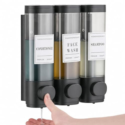 Wall-Mounted Shower Soap Dispenser 3 Chamber, No Drill Shower Dispenser | Shampoo and Conditioner Dispenser for Bathroom Hotel Large Capacity,Black - color: 3black