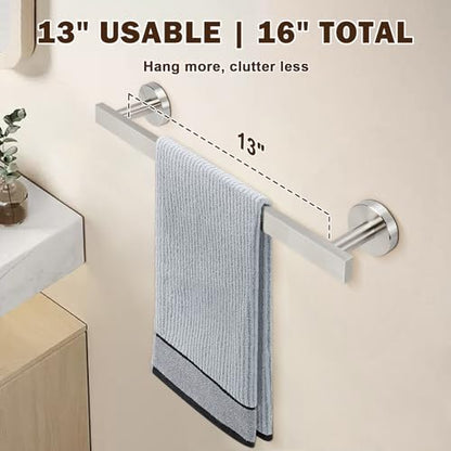16 Inch Bath Towel Bar (13" Usable Length), SUS304 Stainless Steel Towel Rack Holder Wall Mounted, Modern Shower Rod for Compact Bathroom Kitchen Home Decor (Brushed Nickel)