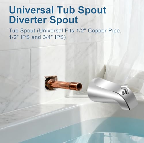 Universal Tub Spout for 1/2" Copper Pipe, 1/2" IPS and 3/4" IPS, Bathtub Spout with Diverter and Adapter and Hex Wrench (Chrome) - color: Chrome