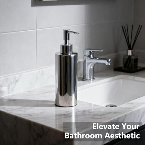 Stainless Steel Round Lotion Pump Dispenser (7.5OZ/220ML) | SUS304 soap dispenser which is suitable for kitchen and bathroom hand sanitizer and shower gel shampoo