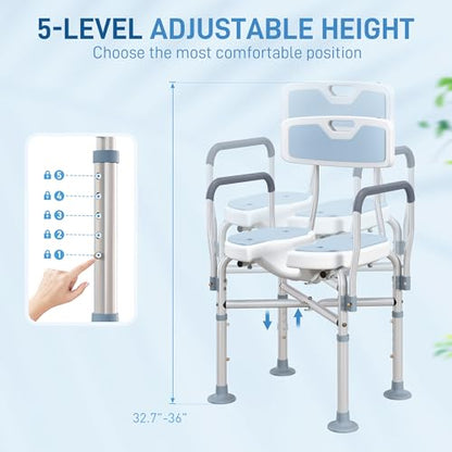 HOMCOM Padded Shower Chair with Arms and Back for Seniors, Light Blue | HDPE, Adjustable Height, Anti-slip, Tool-Free Assembly, Bath Seat, Shower Bench, for Disabled