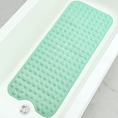 Bathtub and Shower Mats, Extra Long Non-Slip Bath Tub Mat 39 x 16 Inch, Machine Washable Bathmat with Suction Cups & Drain Holes for Bathroom Floor, Pale Green - color: Pale Green