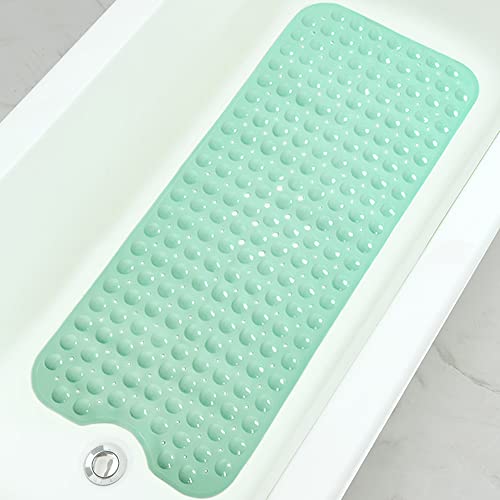Bathtub and Shower Mats, Extra Long Non-Slip Bath Tub Mat 39 x 16 Inch, Machine Washable Bathmat with Suction Cups & Drain Holes for Bathroom Floor, Pale Green - color: Pale Green