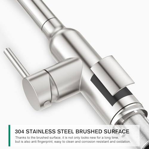 CREA Brushed Nickel Kitchen Faucets with Pull Down Sprayer, Faucets for Kitchen Sink, Small High Arc RV Stainless Steel Single Handle Pull Out Kitchen Sink Faucets, Brushed - color: Brushed, style: standard