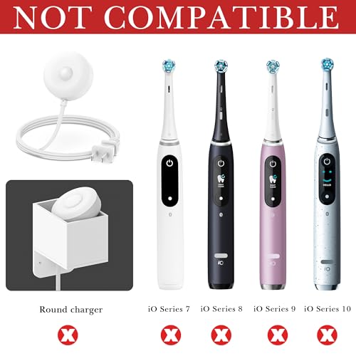 Linkidea Wall Mount Electric Toothbrush Charger Holder with Cable Organizer, Self-Adhesive Powered Brush Stand Compatible with Oral-B iO 3/5, Smart, Pro, Genius Toothbrush(Oval Charger Only)