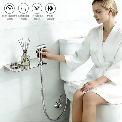 Handheld Bidet Sprayer for Toilet & Muslim Shower Kit with Storage Shelf, Brass T-Valve, Adjustable Pressure, No Drip, Easy Install, Feminine Care, Diaper & Pet Wash, Ceruleanix